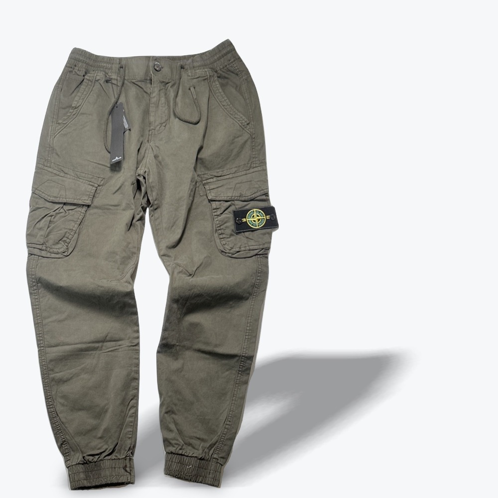 Stone Island Cargo Pants Mens 32 W32 Olive Green Tapered Jogger Badge Ribbed NWT